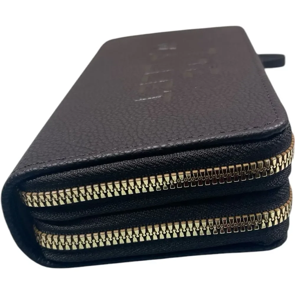 Black Designer Inspired Double Zipper Wristlet Wallet